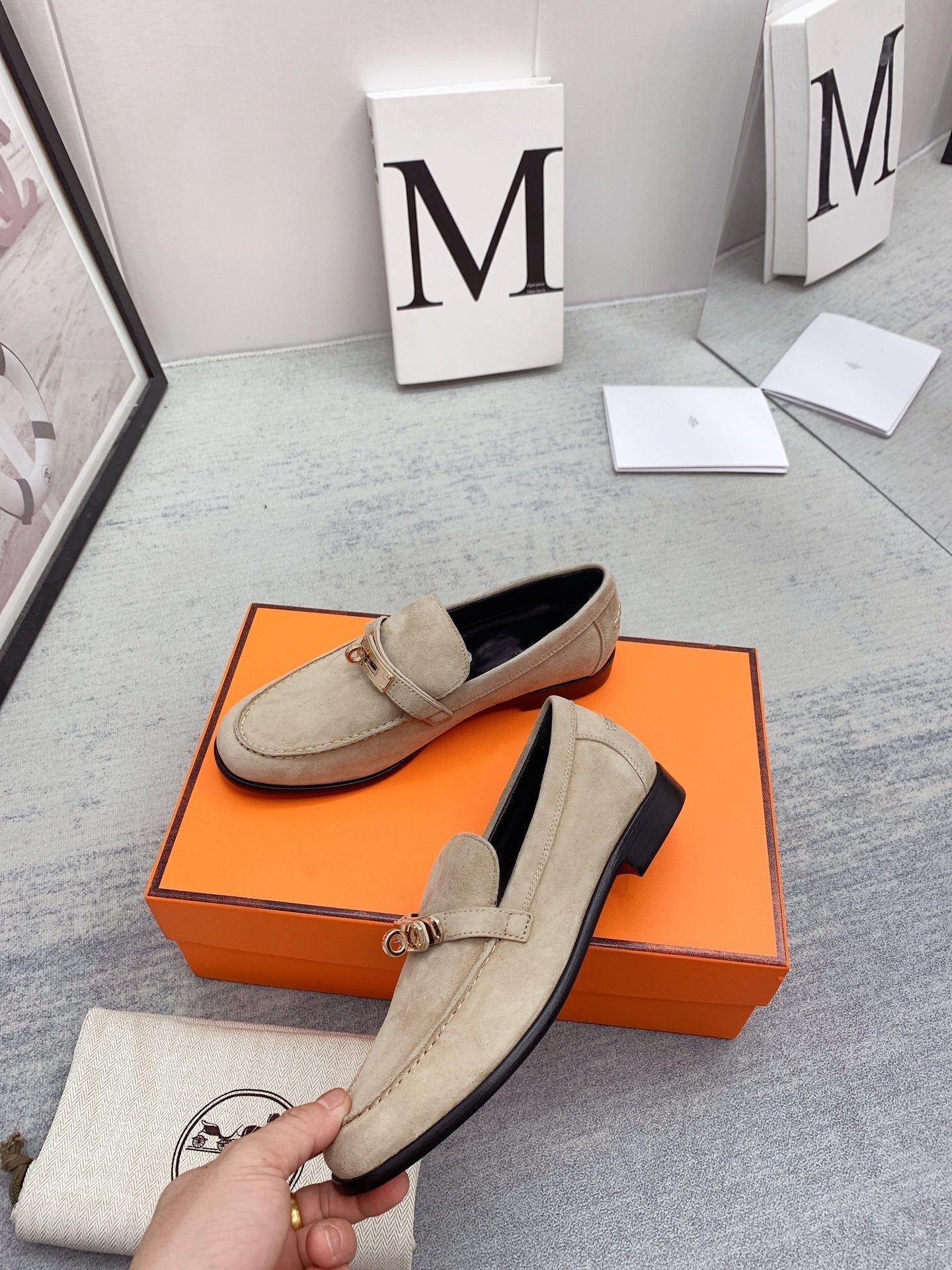 HERMES Destin Loafer Suede Beige